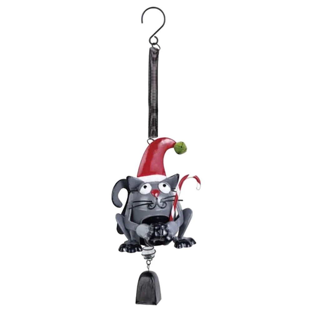 NEW Sunset Vista Designs Bouncy Christmas Cat Windchime Santa Hat w/ Gift Bag